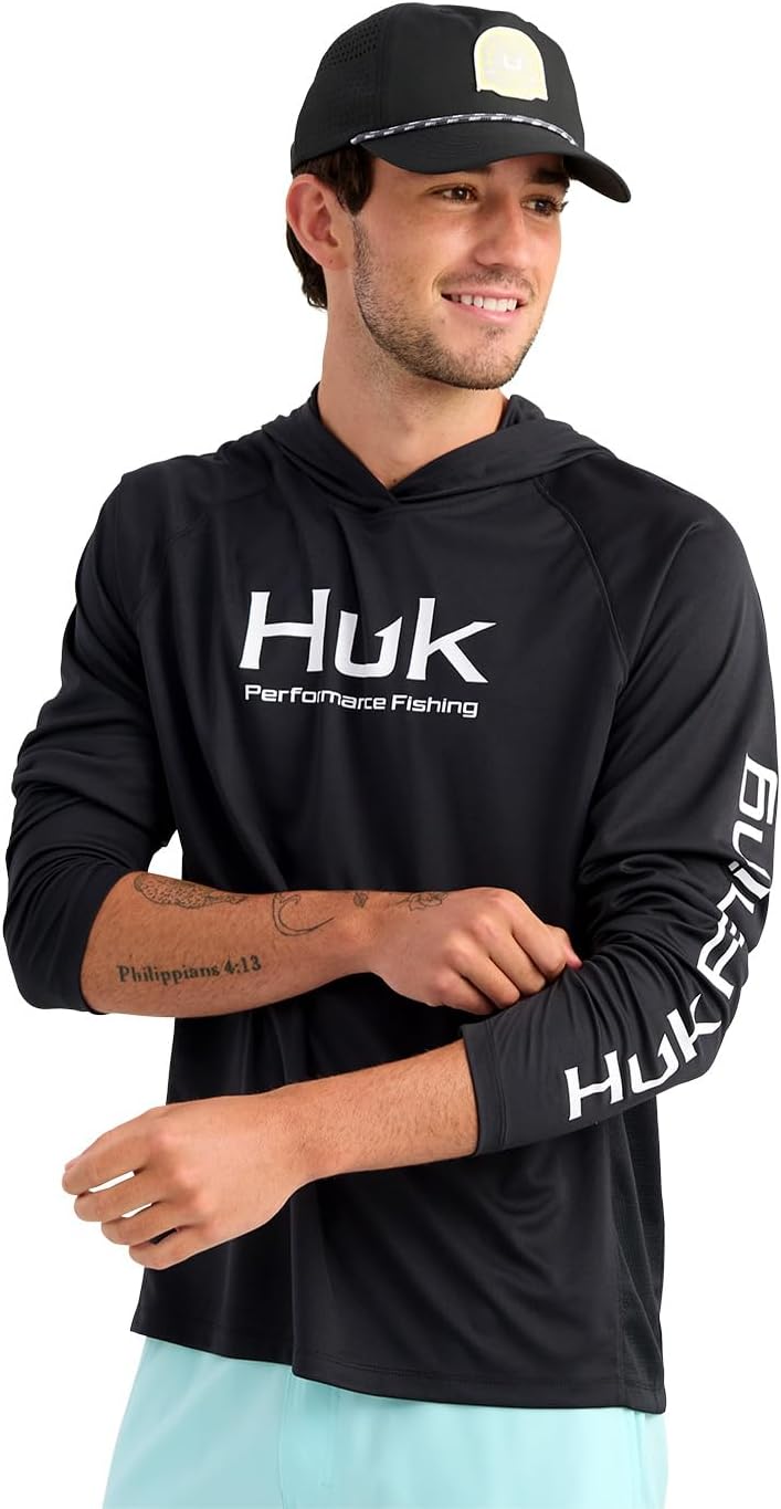 HUK Mens Pursuit Vented Long Sleeve Hoodie, Fishing Shirt with Hood
