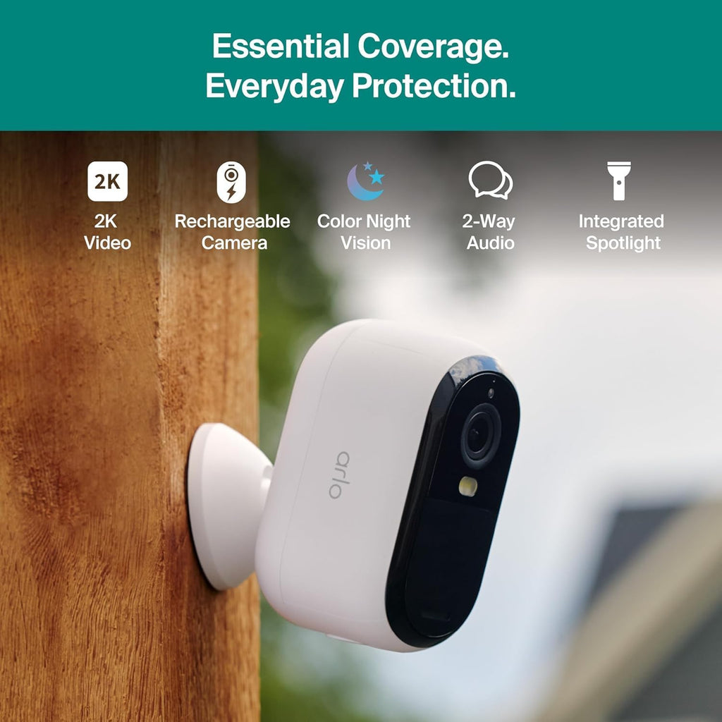 Security Cameras Wireless Outdoor - Arlo Essential Battery 2K (3rd Gen, Latest Version), Color Night Vision, Two-Way Audio, Home Security, Person/Package/Vehicle/Animal Detection, White - 2-Pack