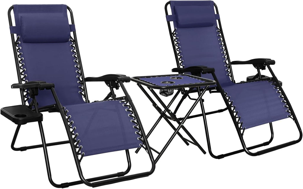 Amazon Basics Outdoor Textilene Adjustable Zero Gravity Folding Reclining Lounge Chair Set with Cup Holder, Side Table, Headrest, Weather-Resistant, 35 x 26 x 43 inches, Beige, 2-Pack