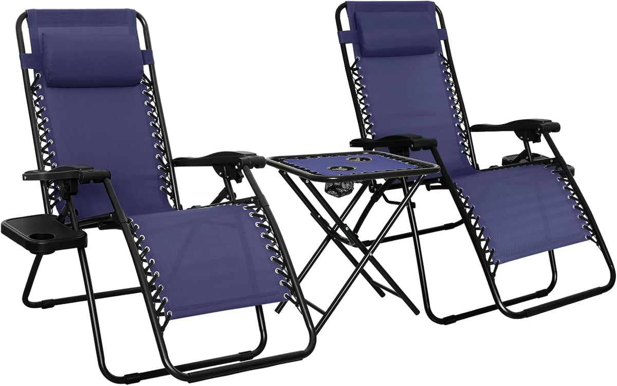 Amazon Basics Outdoor Textilene Adjustable Zero Gravity Folding Reclining Lounge Chair Set with Cup Holder, Side Table, Headrest, Weather-Resistant, 35 x 26 x 43 inches, Beige, 2-Pack