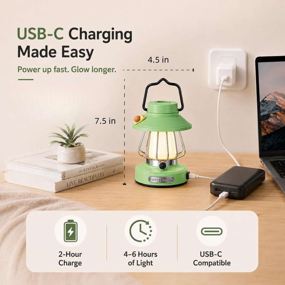 Kids Lantern with 3 Color Dimmable & USB-C Charging,Boys Night Light for Bedroom, Indoor Outdoor Adventures & Emergency Use Toddler Flashlight Camping Essentials for Kids (Green)