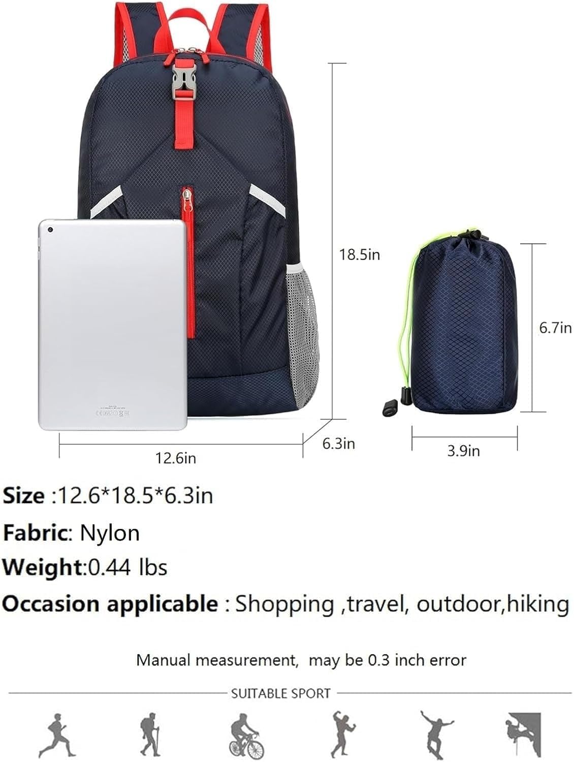 levayhill 25L Foldable Hiking Backpack,Small Packable Daypack,Dark Blue