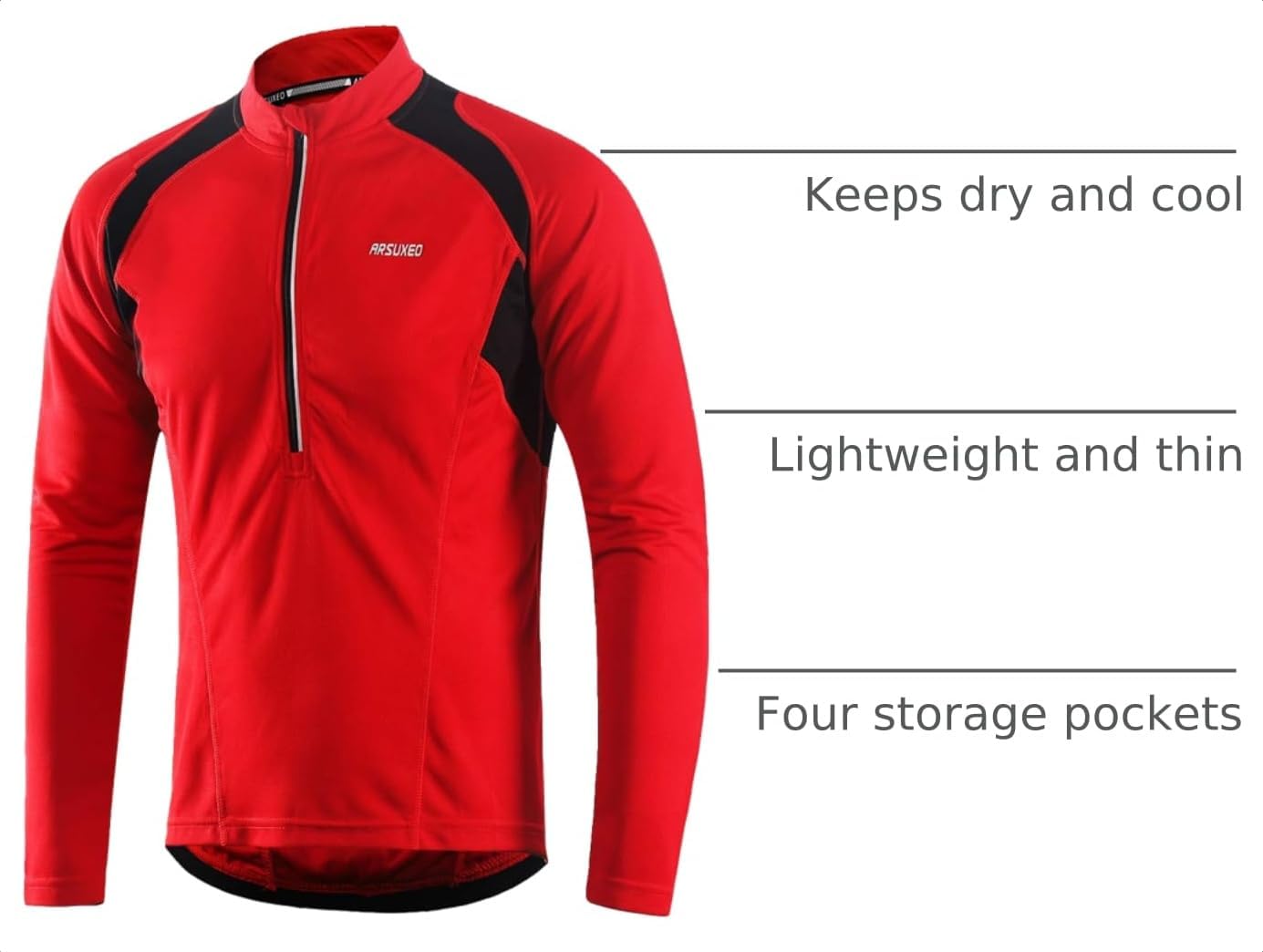 ARSUXEO Men's Half Zipper Cycling Jerseys Long Sleeves Mountain Bike Shirts 6031