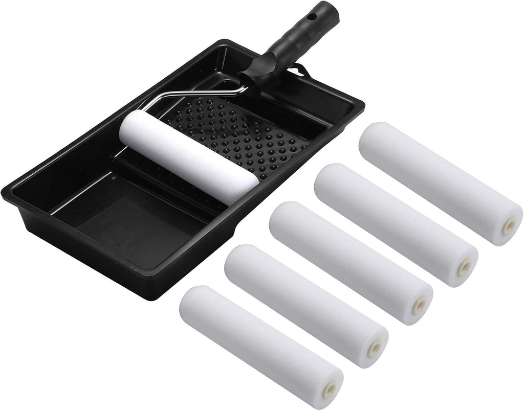 KUPOO 6" Foam Paint Roller Kit Mini Roller with Frame,Tray & 8 Refills