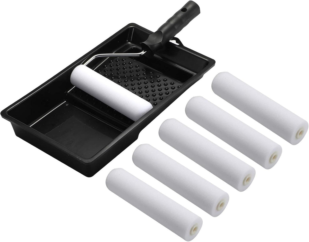 KUPOO 6" Foam Paint Roller Kit Mini Roller with Frame,Tray & 8 Refills