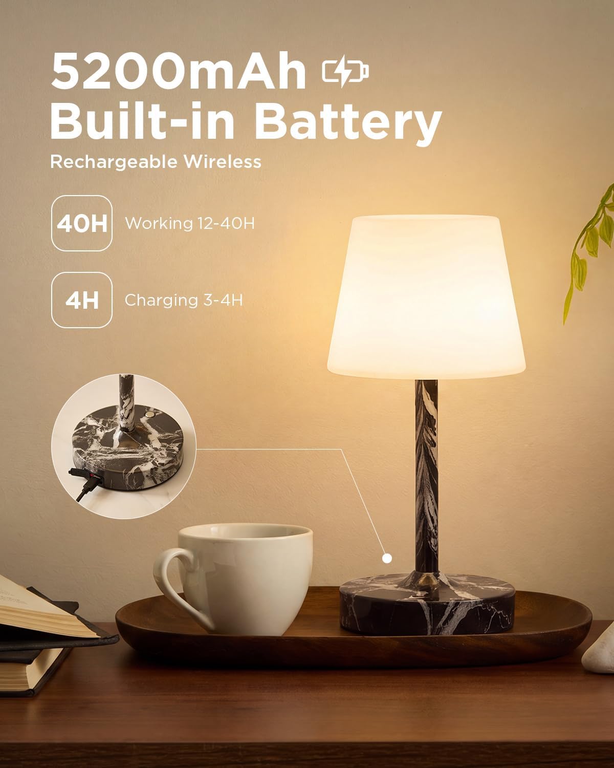 IP65 Waterproof Rechargeable Shower Lamp, Cordless Bathroom Touch Lamps