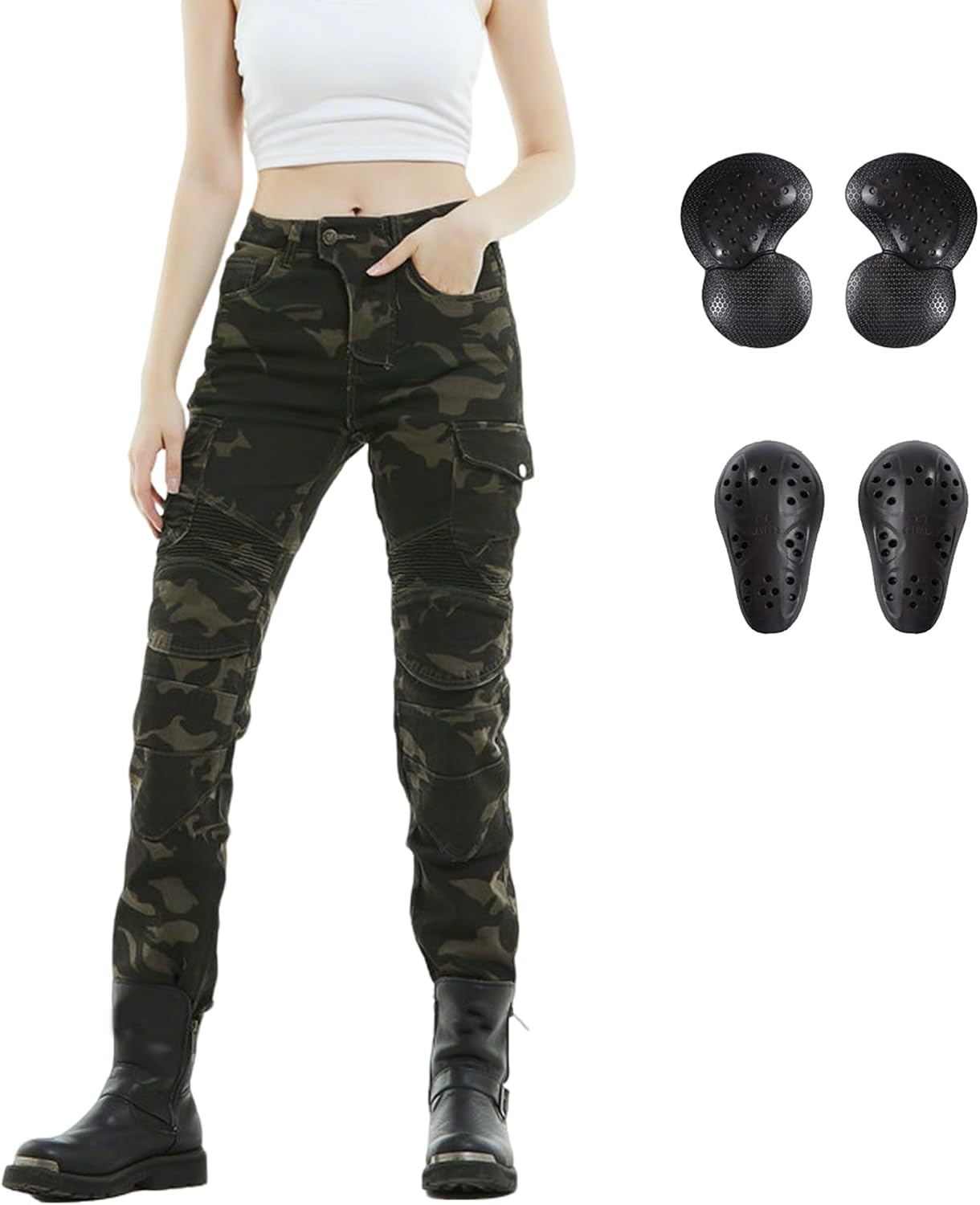 LOMENG Motorcycle Riding Pants Women with CE Level 2 Removable Armor