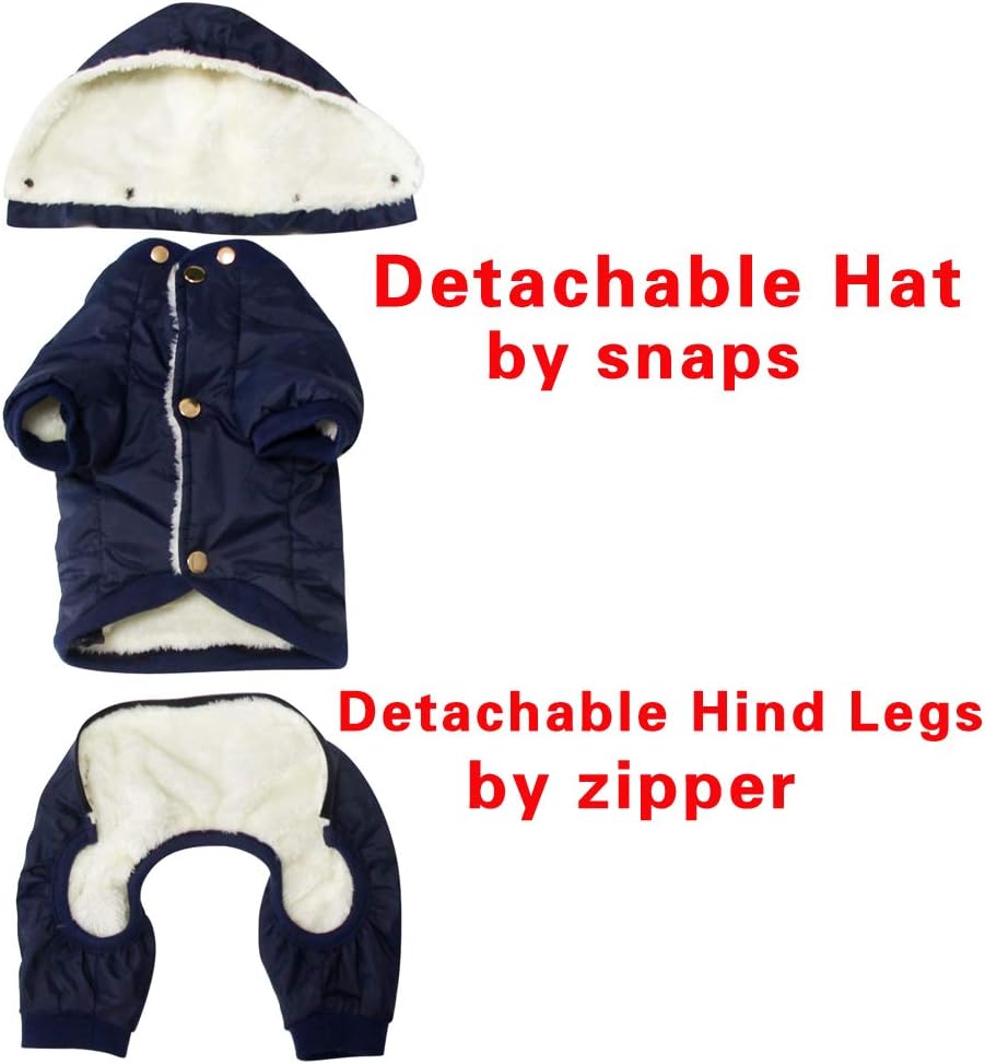 JoyDaog Detachable Hood and Hind Leg Dog Snowsuit,Winter Puppy Coat Blue XS