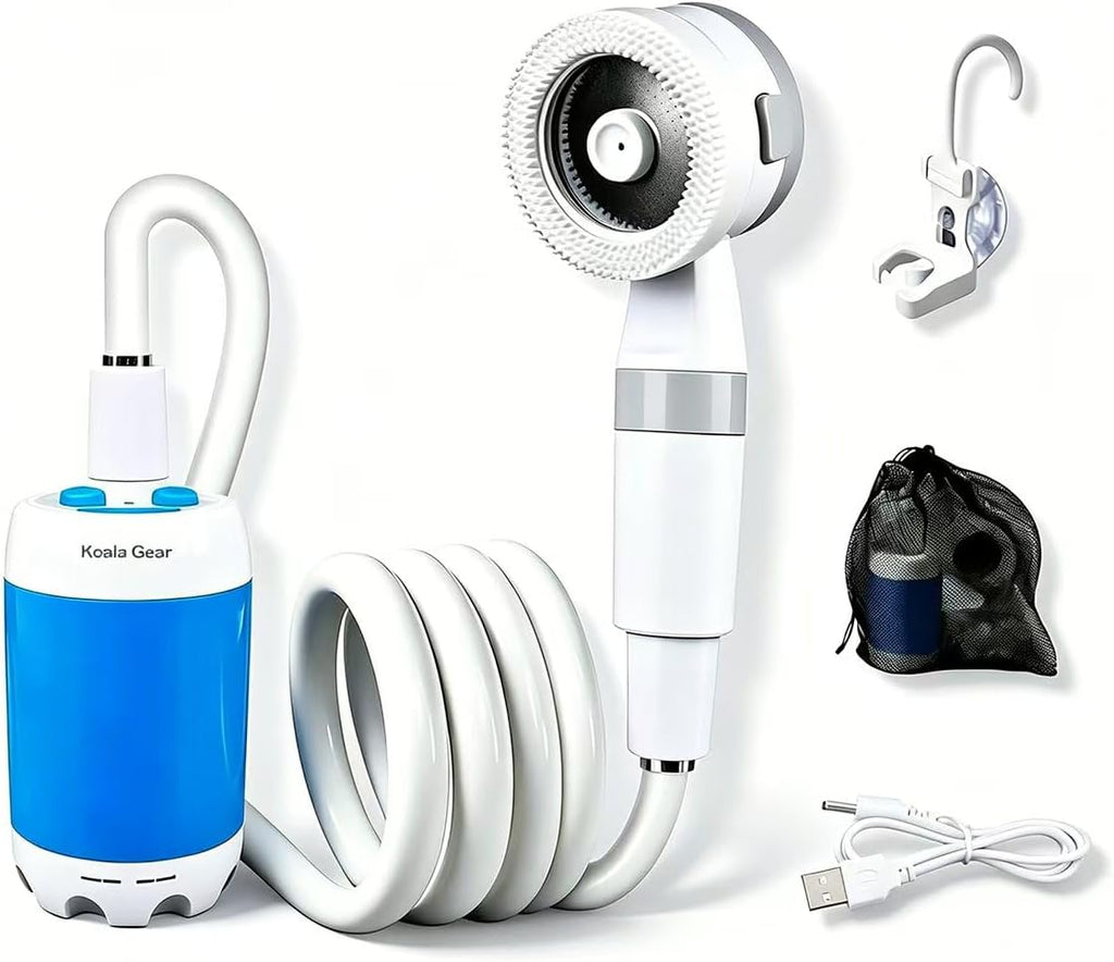 Portable Shower, USB Rechargeable Camping Shower Pump with Adjustable Pressure Head for Camping, Beach, Pet Bath, Car Wash, Garden & Travel Emergency