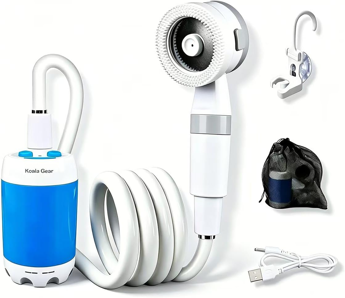 Portable Shower, USB Rechargeable Camping Shower Pump with Adjustable Pressure Head for Camping, Beach, Pet Bath, Car Wash, Garden & Travel Emergency