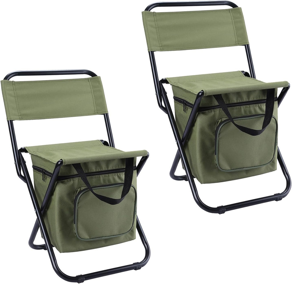 LEADALLWAY Fishing Chair with Cooler Bag Compact Fishing Stool Foldable Small Hunting Chair 12.2" Seat Depth,12.6" Seat Width