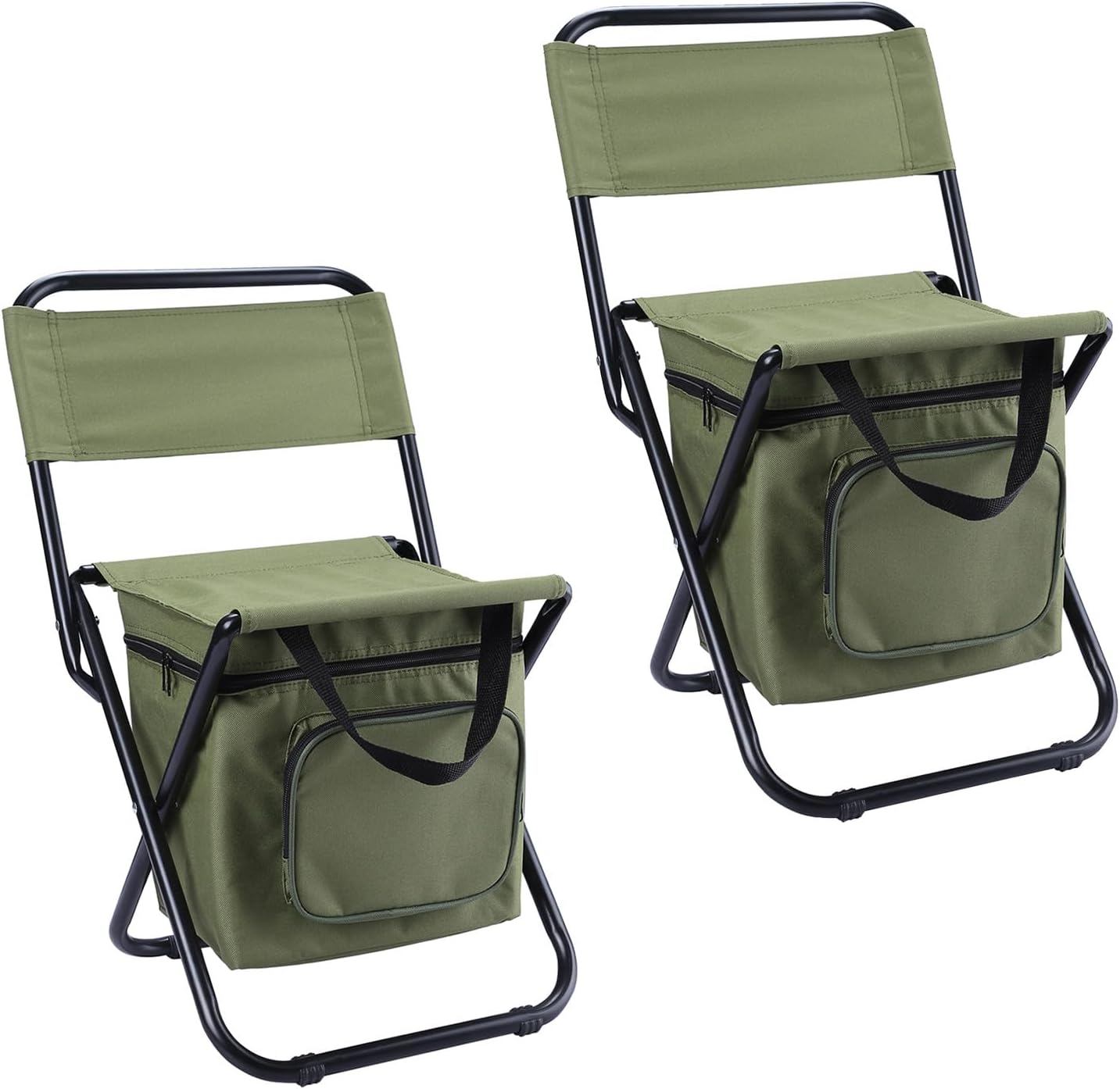LEADALLWAY Fishing Chair with Cooler Bag Compact Fishing Stool Foldable Small Hunting Chair 12.2" Seat Depth,12.6" Seat Width