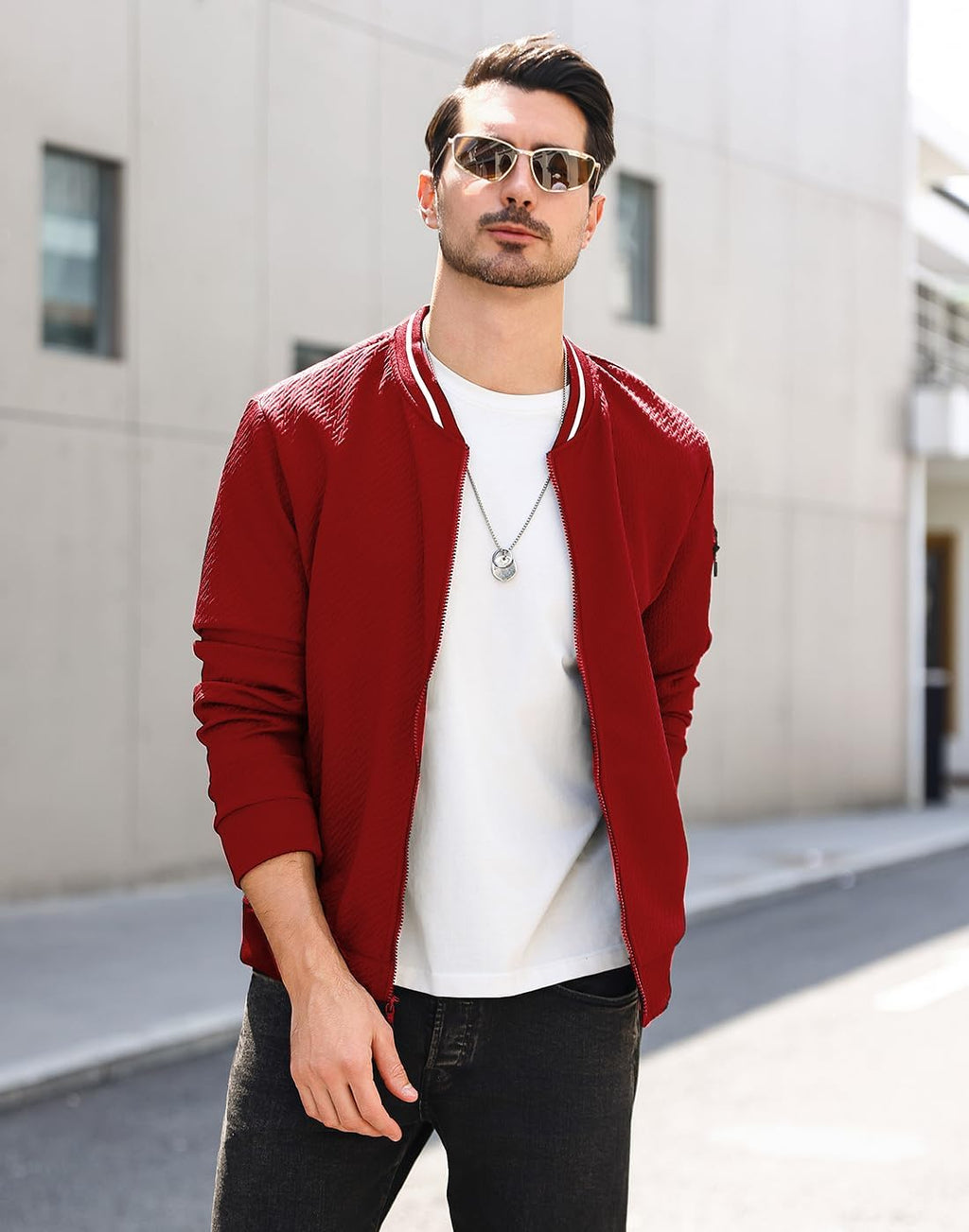 Wizoat Mens Casual Jacket Loose Fit Lightweight Jacket Varsity Bomber Jacket with Zipper