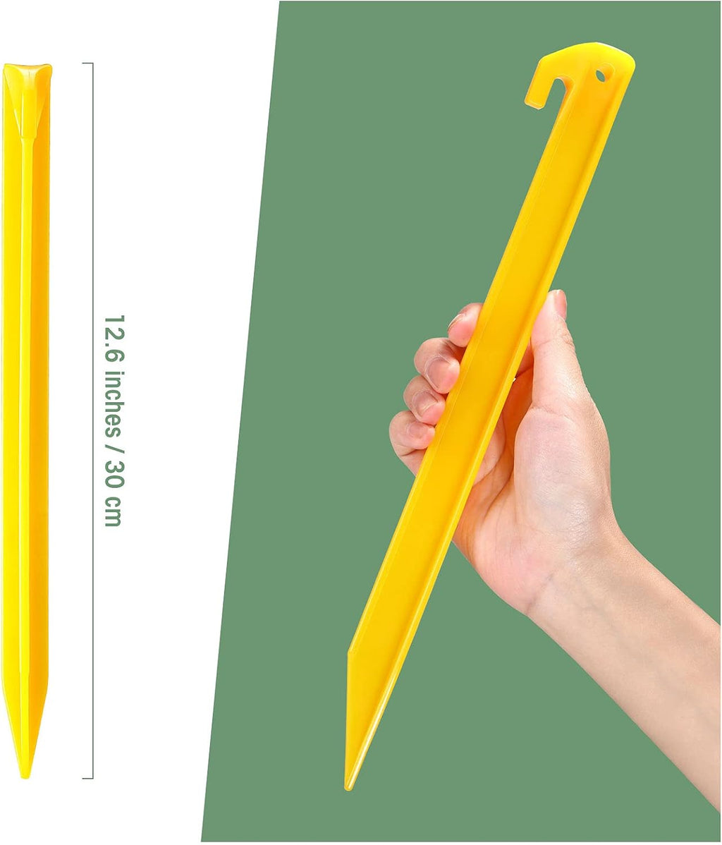 Sumind 24 Pcs Plastic Tent Stakes 12 Inches Yellow Hook Pegs