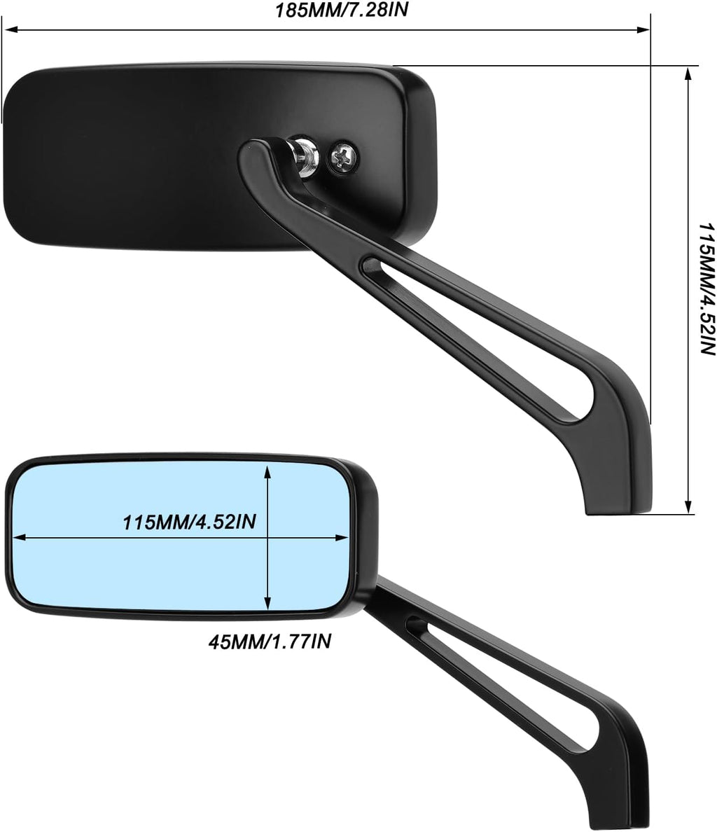Motorcycle Rectangle Rearview Mirrors 8mm 10mm for Harley Touring