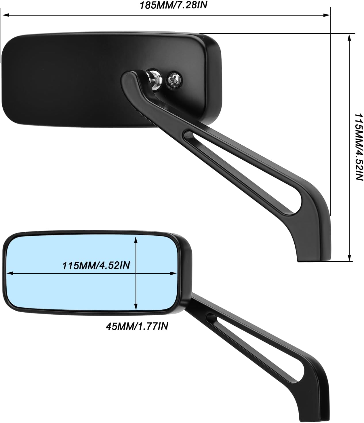 Motorcycle Rectangle Rearview Mirrors 8mm 10mm for Harley Touring