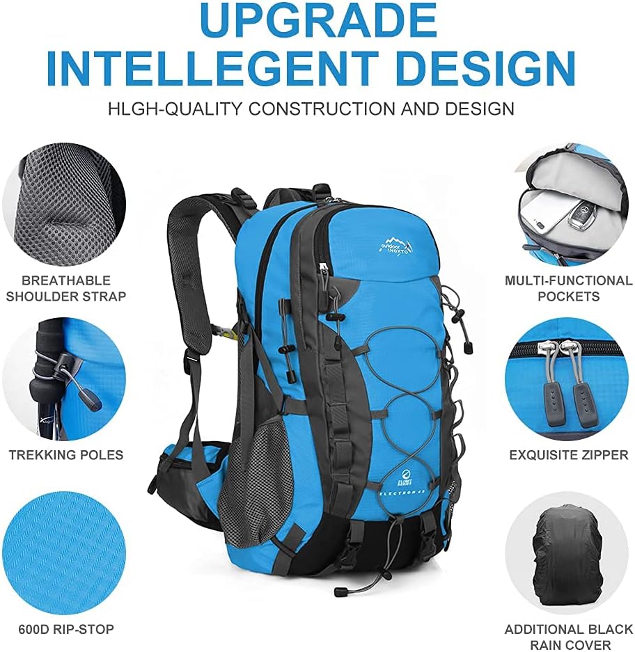 INOXTO lightweight Hiking Backpack 35L/40L Hiking Daypack with Waterproof Rain Cover for Travel Camping Outdoor Men and Women