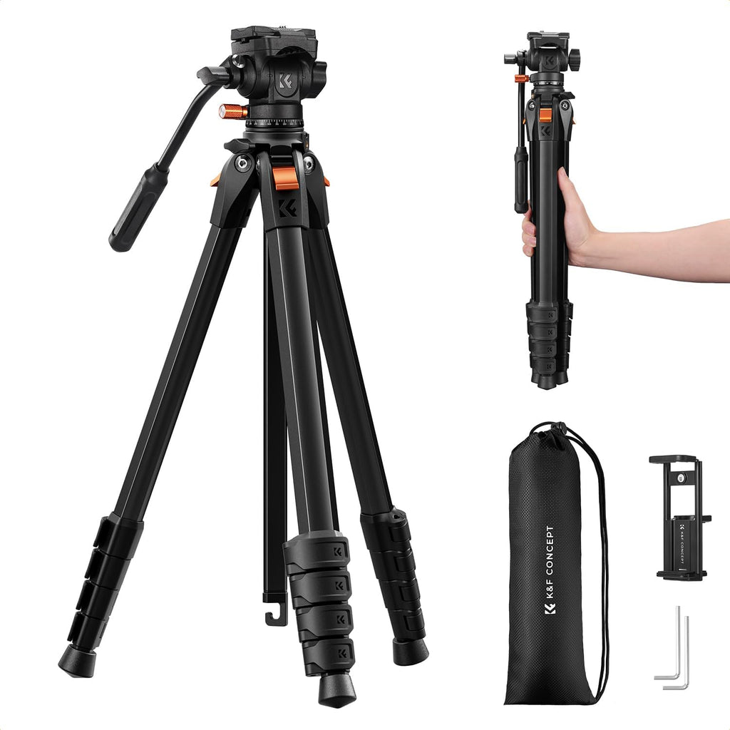 K&F CONCEPT 73" Camera Tripod with Fluid Head
