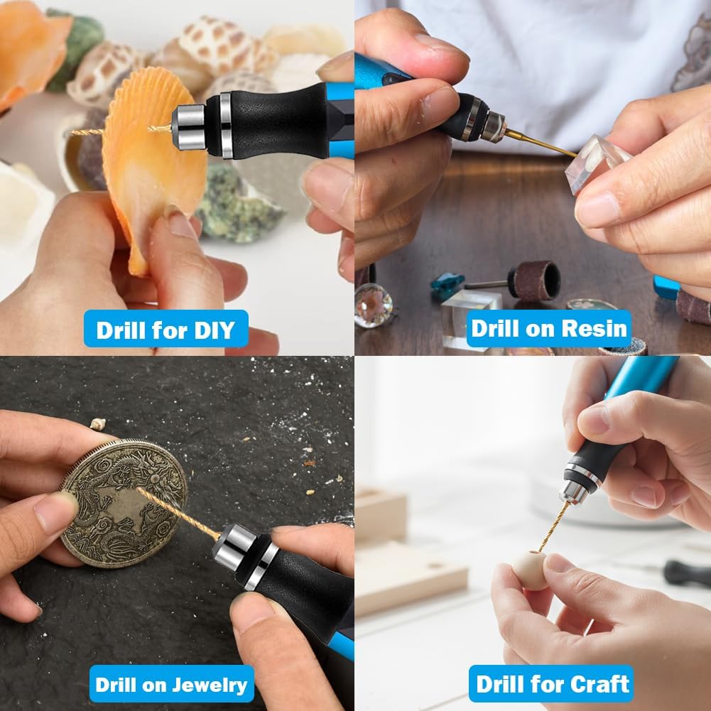 3-Speed Cordless Mini Drill Pen With 10 Small Drill Bits,Rechargeable Electric Hand Drill Pin Vise,Resin Drill Set For Jewelry Making, Resin, Plastic, Wood, Keychains DIY (BLUE)