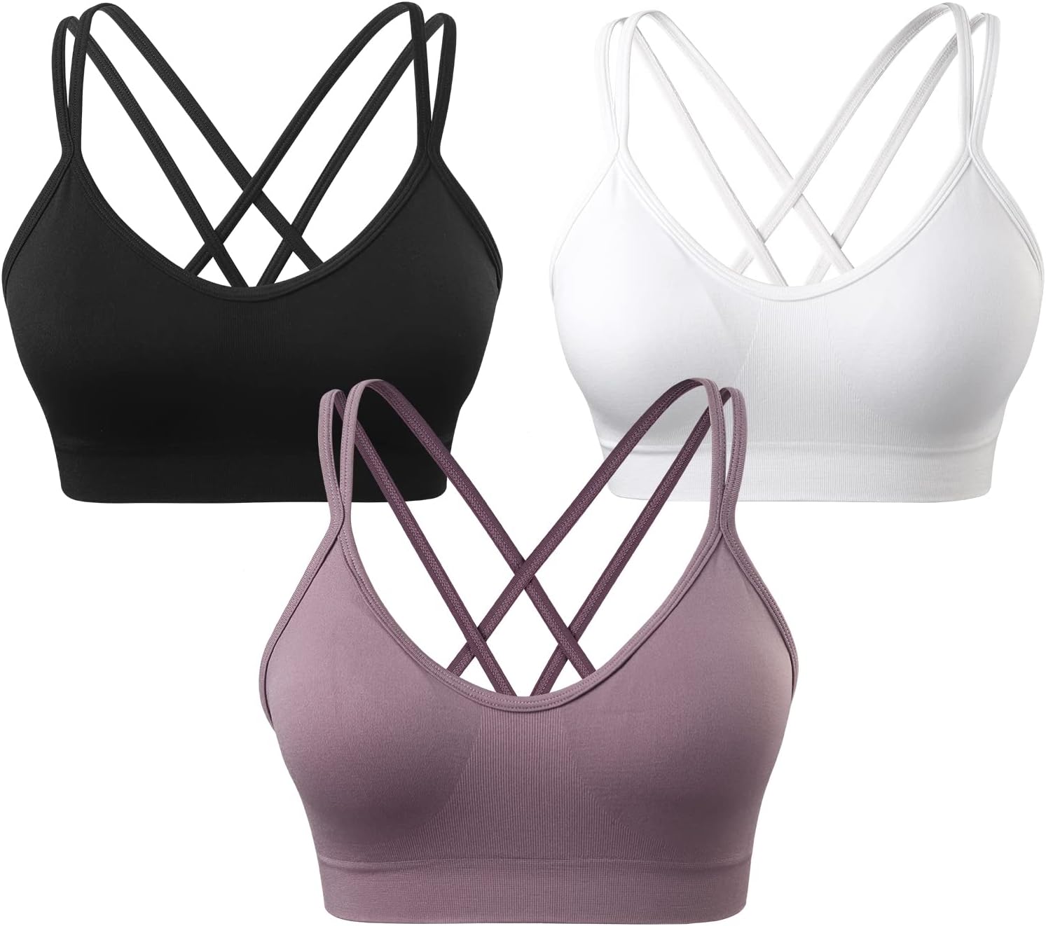 VEQKING Strappy Cross Back Women Sports Bras with Removable Cups