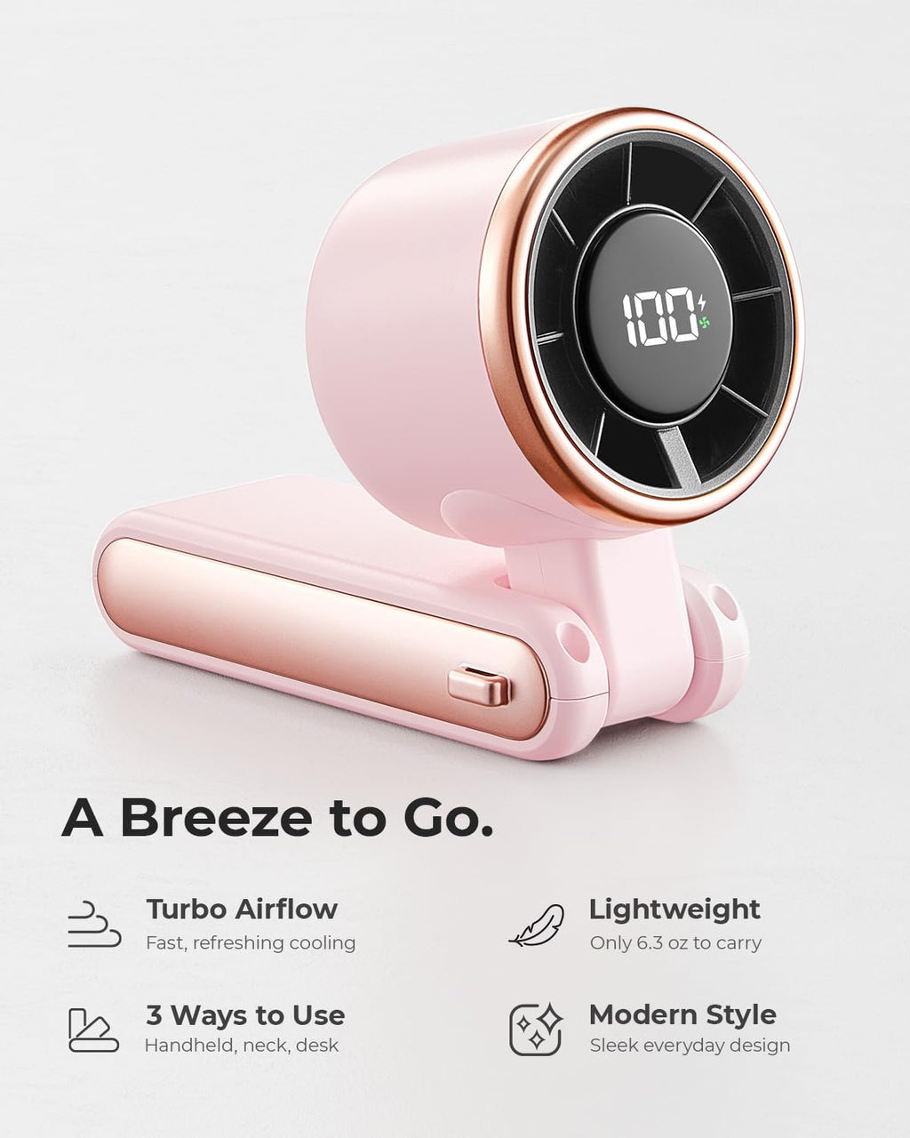 Portable Handheld Turbo Fan - 5 Gear High Speed 4000mAh Rechargeable Mini Personal Hand Fan Blow Cold Air, Battery Operated Travel Essentials, Beach Vacation, Gifts for Women, Men (Pink)