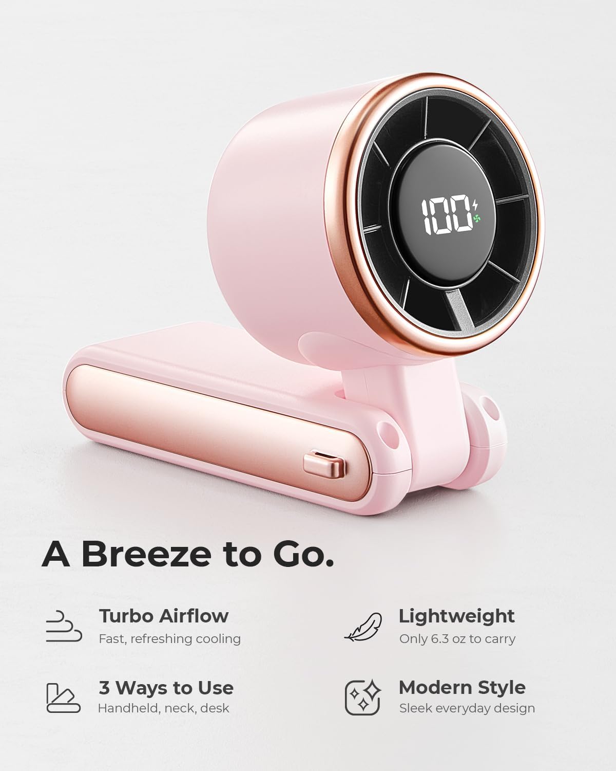 Portable Handheld Turbo Fan - 5 Gear High Speed 4000mAh Rechargeable Mini Personal Hand Fan Blow Cold Air, Battery Operated Travel Essentials, Beach Vacation, Gifts for Women, Men (Pink)