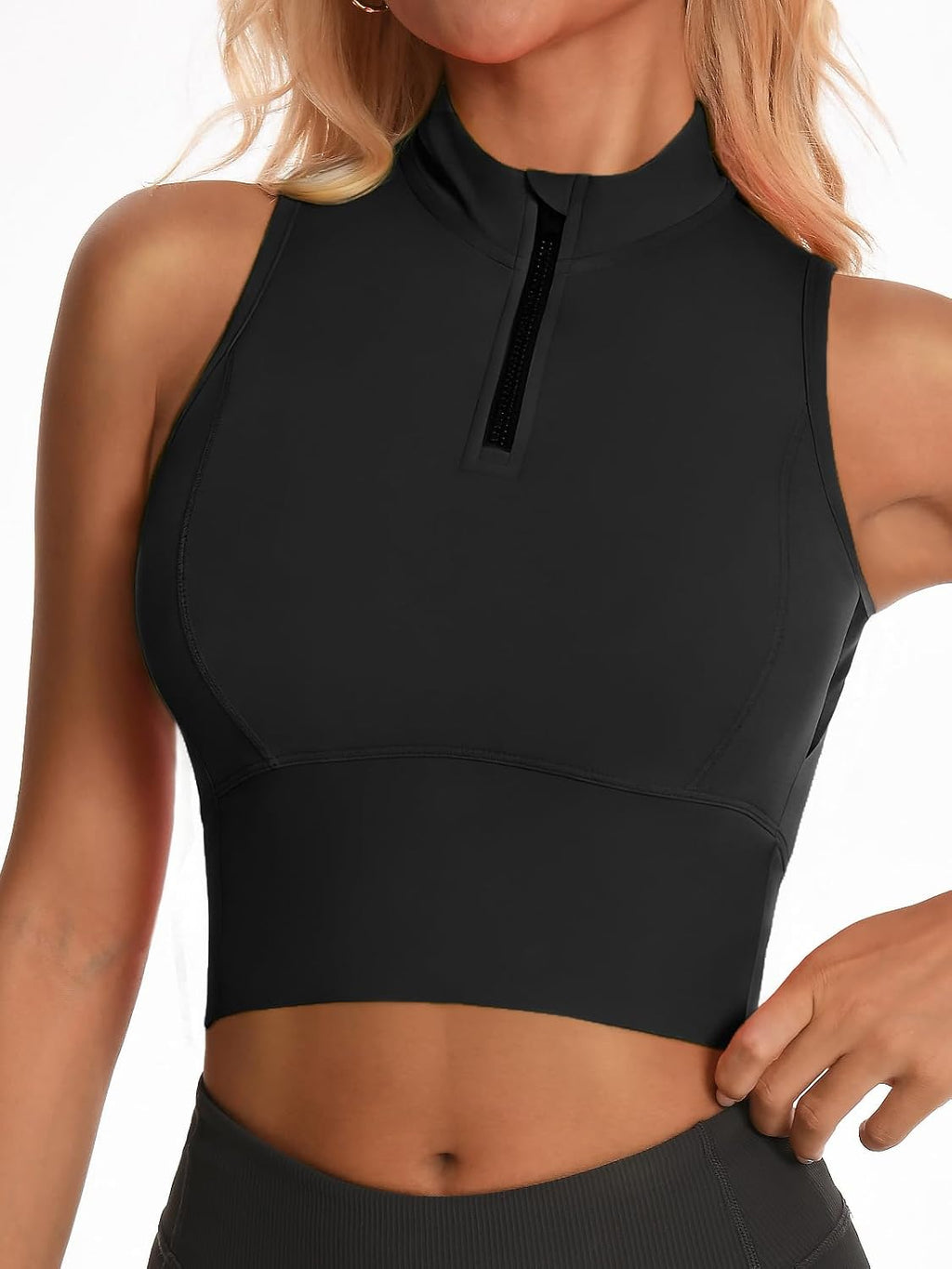 AARYA Zip Front Cropped Workout Tank Tops with Built in Bra