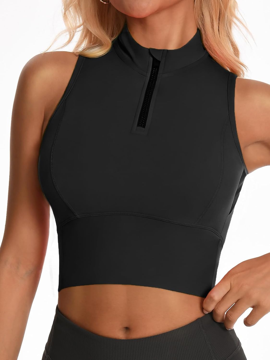 AARYA Zip Front Cropped Workout Tank Tops with Built in Bra