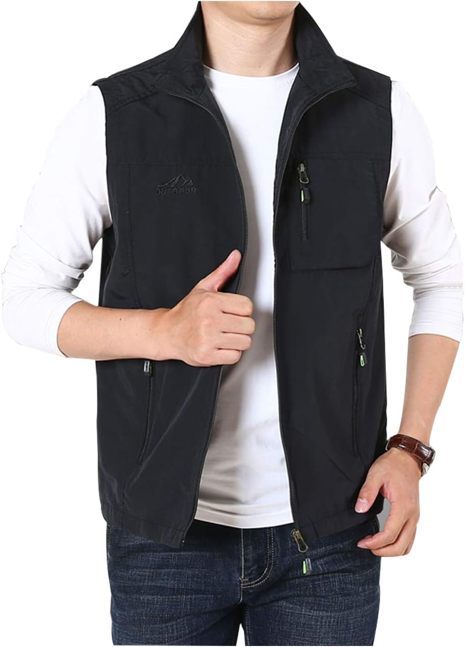 Hixiaohe Mens Lightweight Vest Outerwear Casual Summer Outdoor Travel Vest for Hiking Fishing Golf Photo Work with Pockets