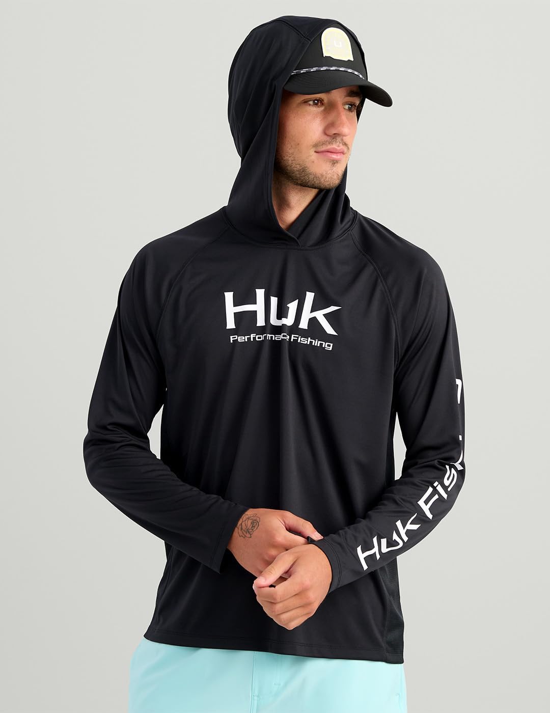 HUK Mens Pursuit Vented Long Sleeve Hoodie, Fishing Shirt with Hood