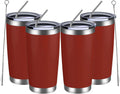 MEWAY 20oz Tumbler 4 Pack Double Wall Vacuum Insulated Travel Mug Bulk, Stainless Steel Tumblers with Lid and Straw, Powder Coated Coffee Cups for Cold & Hot Drinks (Red, Set of 4)