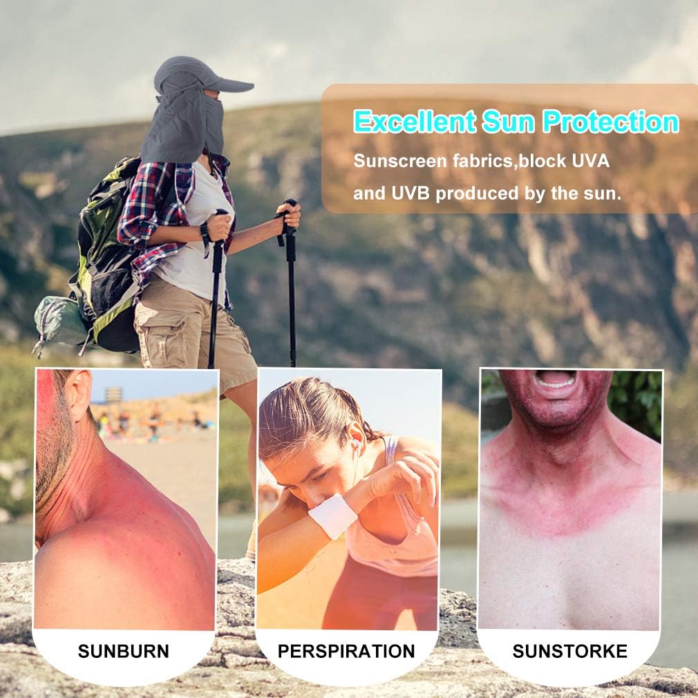 CRISTGEE Foldable Sun Cap, Fishing Hats, UPF 50+ Protection Caps with Face Mask Neck Flap