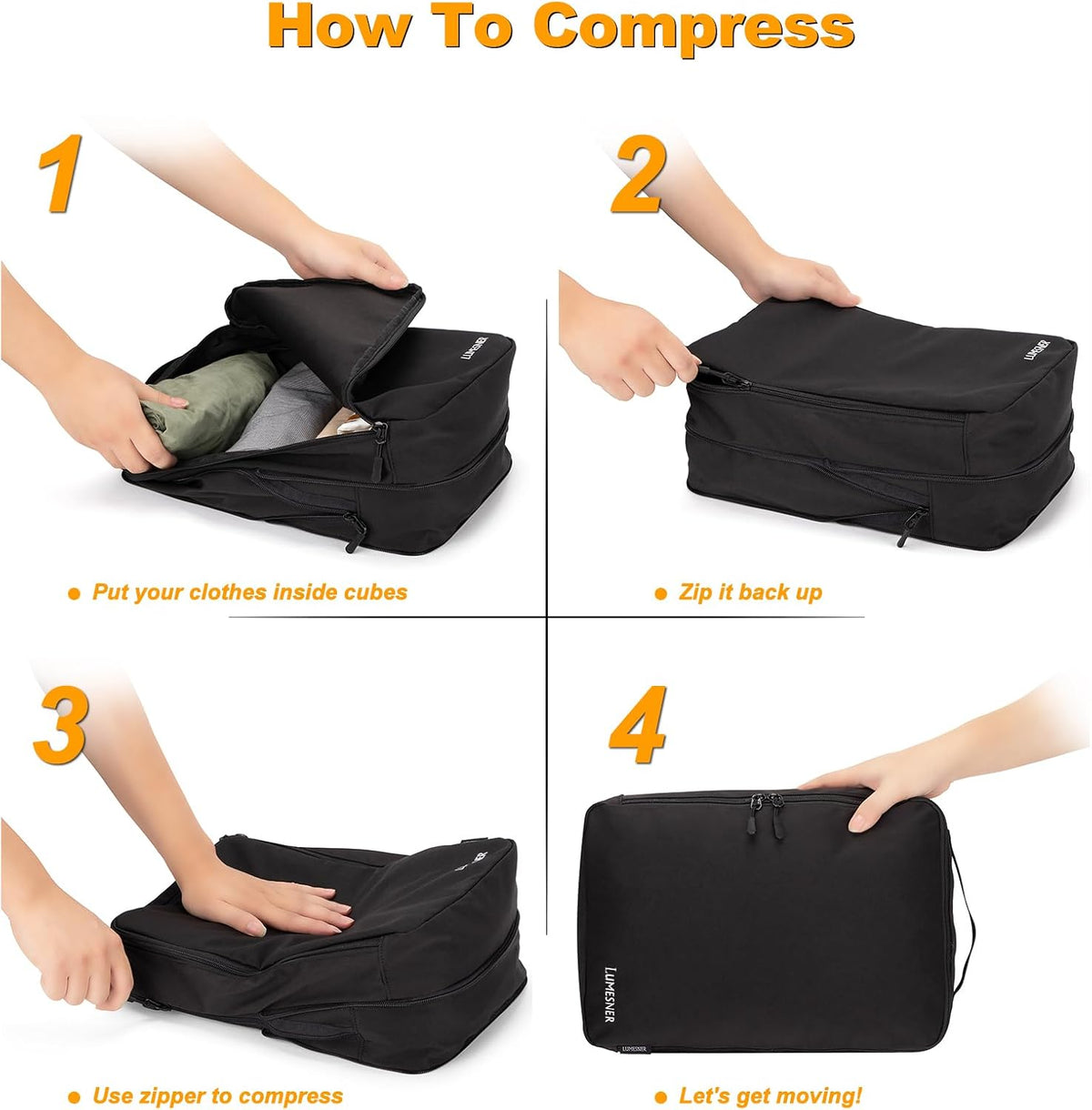 Lumesner 8 Set Compression Packing Cubes, Travel Suitcase Organizers