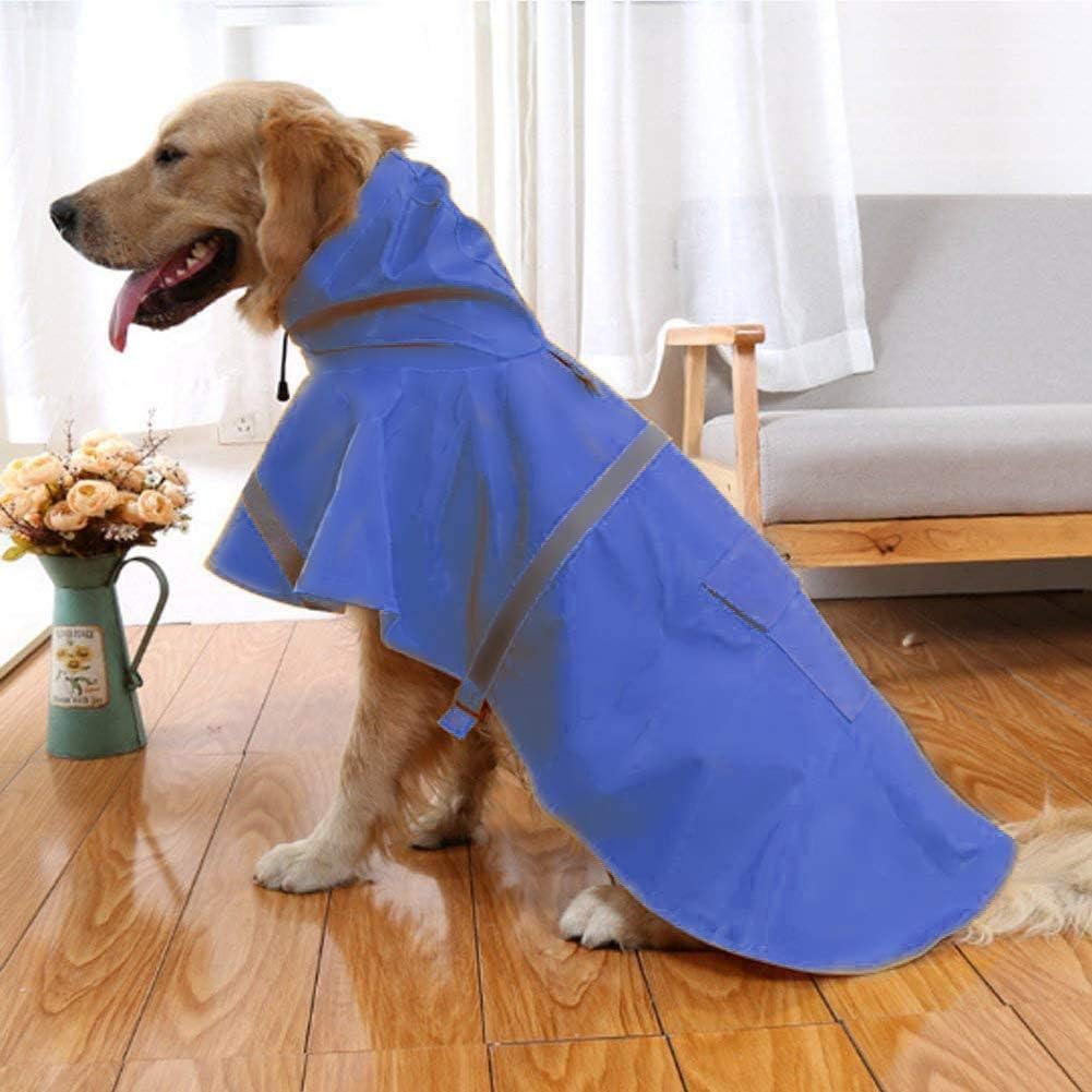NACOCO Large Dog Raincoat Adjustable - Pet Dinosaurs Water Proof Clothes Lightweight Rain Jacket Poncho Hoodies with Strip Reflective Blue (L, Blue Dinosaur)