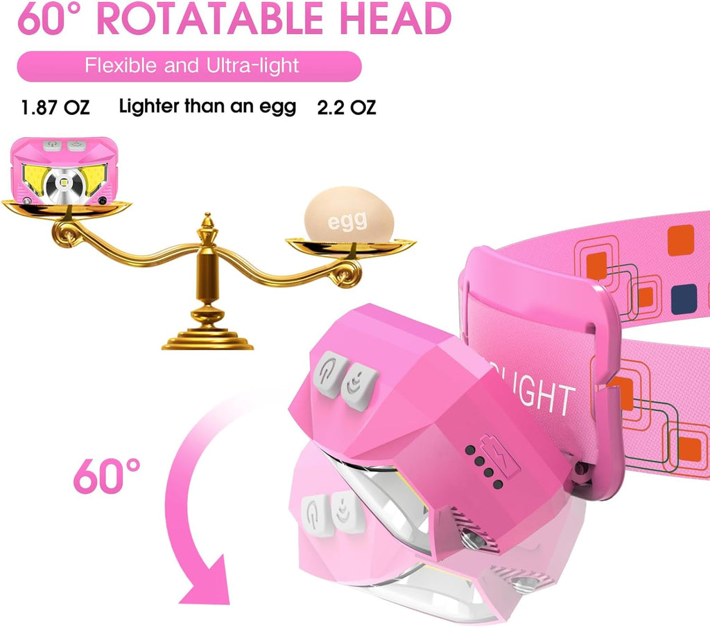 LHKNL Headlamp Flashlight, Lumen Bright Head Lamps LED Rechargeable-Pink