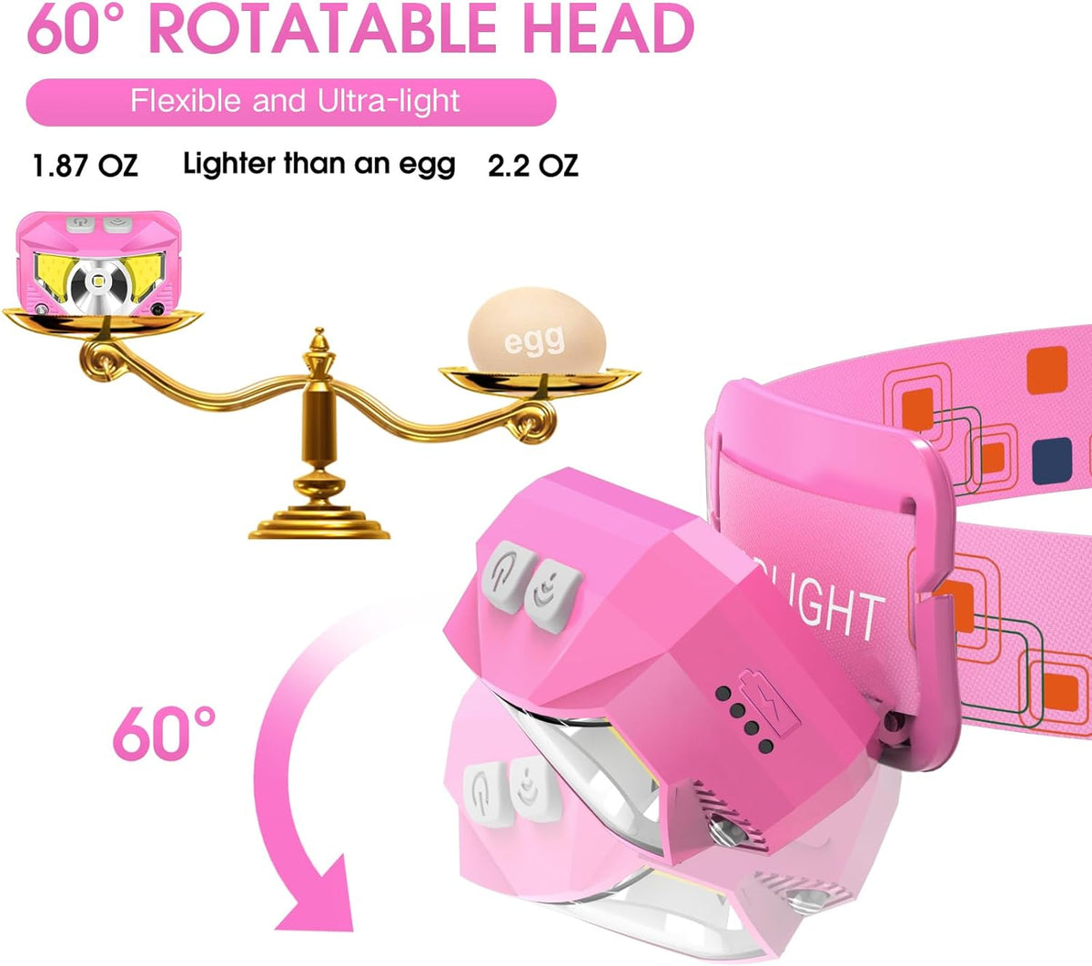 LHKNL Headlamp Flashlight, Lumen Bright Head Lamps LED Rechargeable-Pink