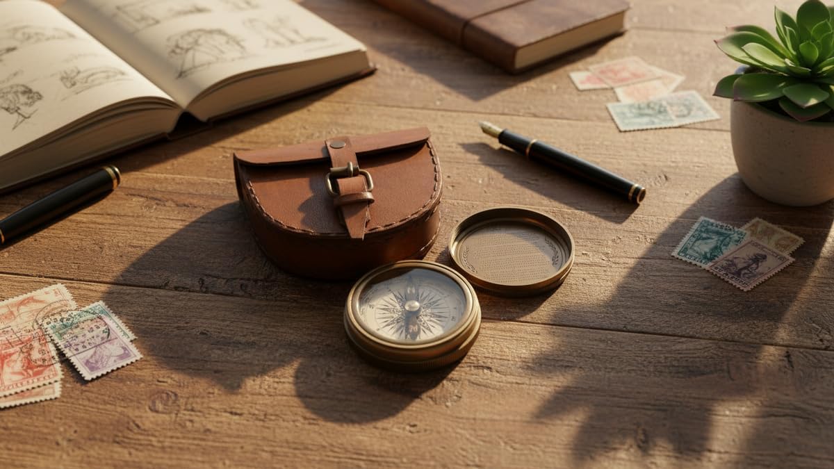 Authentic Vintage Style Brass Pocket Compass with Leather Case Rustic Vintage Home Decor Gifts