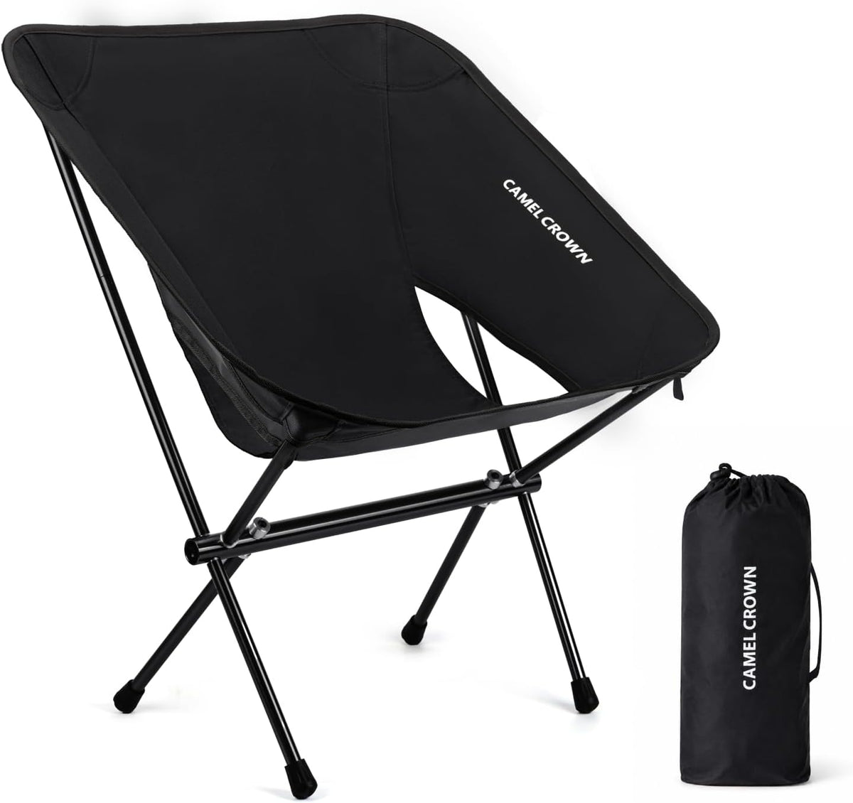 CAMEL CROWN Portable Camping Chair Lightweight Compact Folding Chair Mesh for Outdoor Camp Travel Beach Picnic Festival Hiking Backpacking (Black-1, 1 Pack)