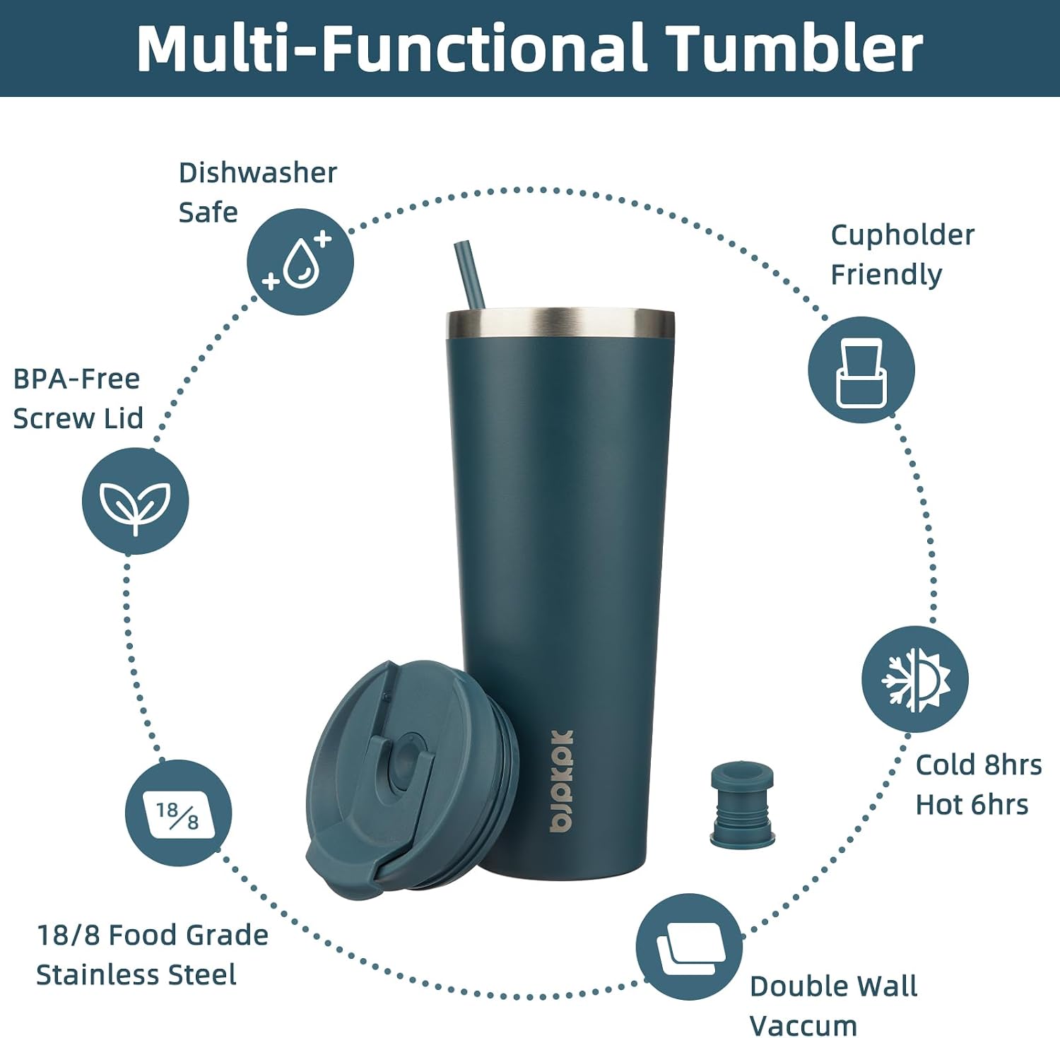 BJPKPK 26 oz Coffee Tumbler with Straw, Insulated Stainless Steel Cup