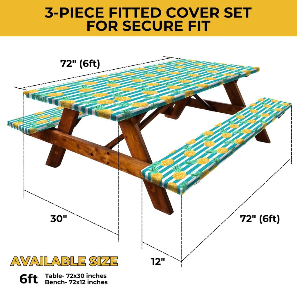 6ft Polyester Picnic Table Cover with Bench Covers Tablecloth Pineapple