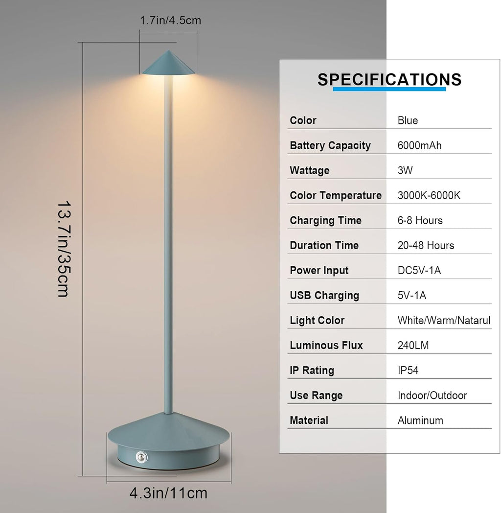 Cordless LED Table Lamps,Portable Battery Desk Lamp,2 Pack,Blue