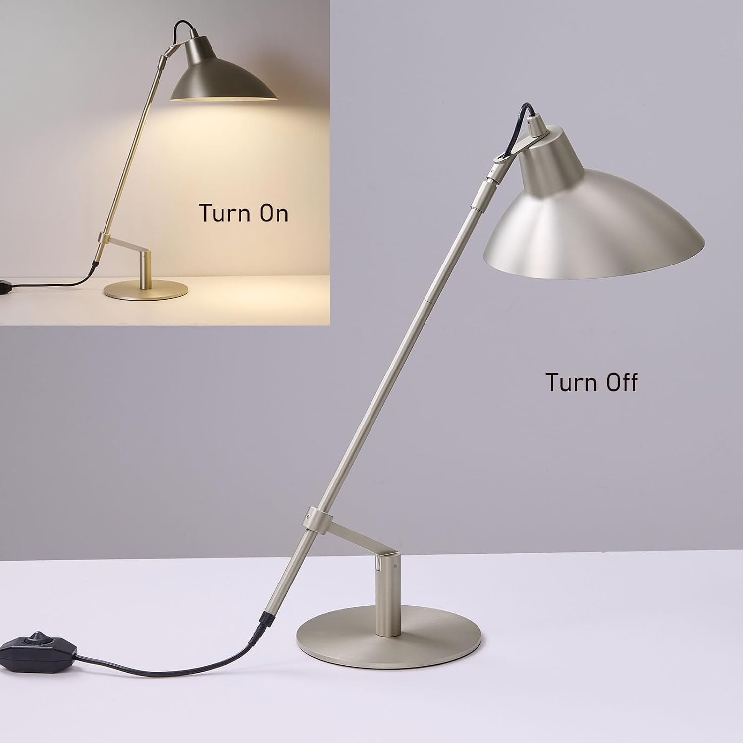 Desk Lamp Modern Industrial 100% Metal Adjustable Table Lamp 24", Natural Light (4000K) with Dimmer, Ideal for Office Bedroom Study Room Living Room Nightstand Bedside Lamps Nickel