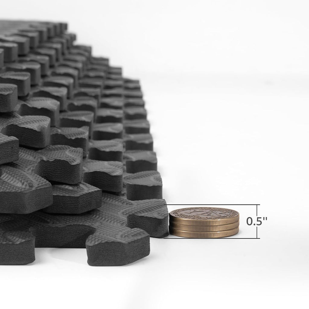Art3d EVA Puzzle Exercise Mats, 24"x24", 1/2" Thick,12-Pack,Black