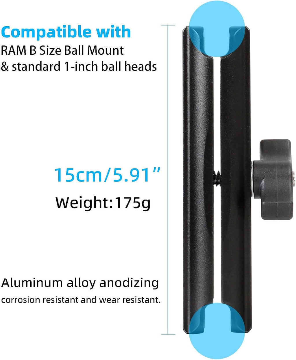 Double Socket Arm Aluminum Alloy Long Arm Full Length 5.9",Compatible with RAM Mounts and Motorcycle/Bike/Car Cellphone Holder with 1 Inch Ball