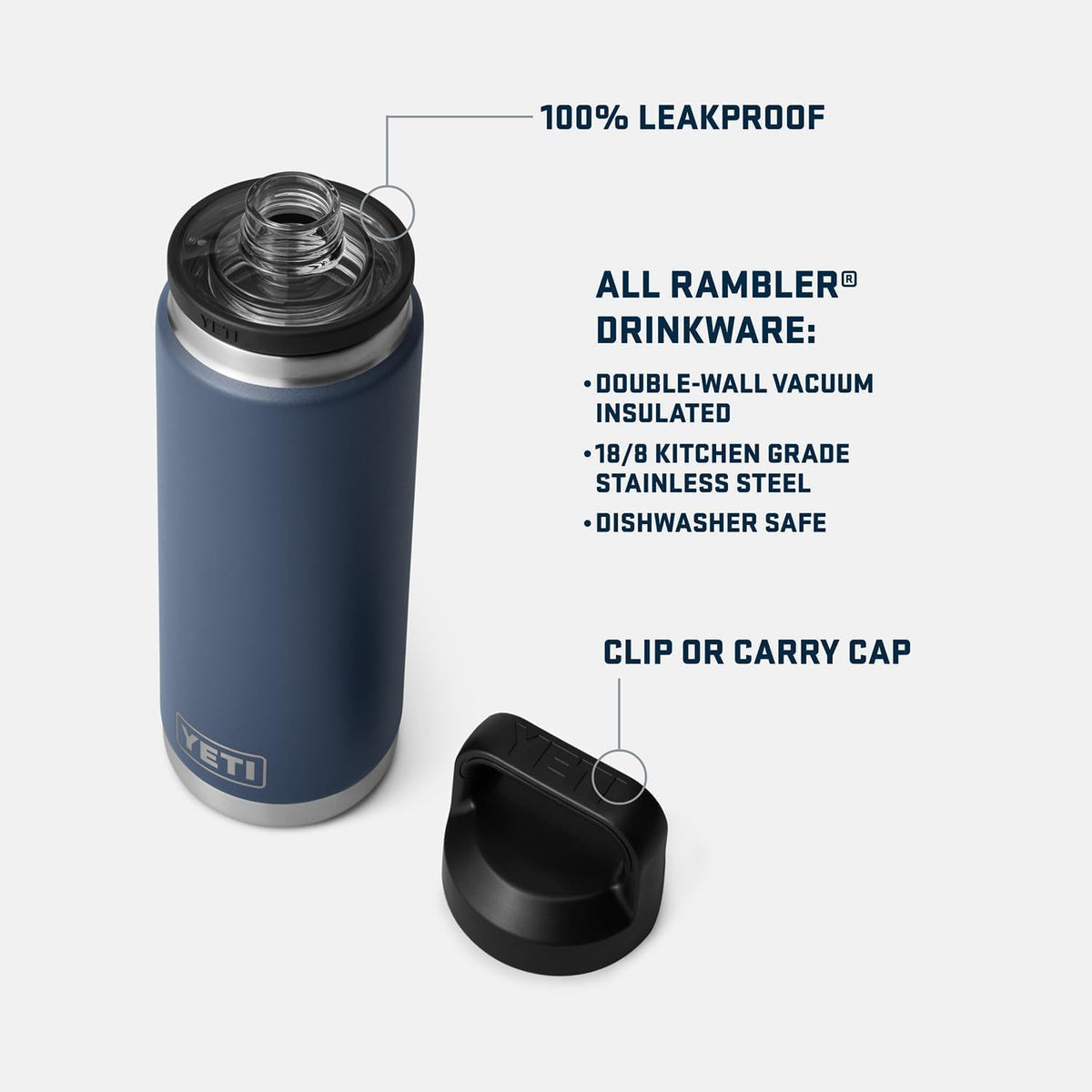 YETI Rambler 26 oz Bottle, Leakproof, Vacuum Insulated, Stainless Steel with Chug Cap, Ridgeline