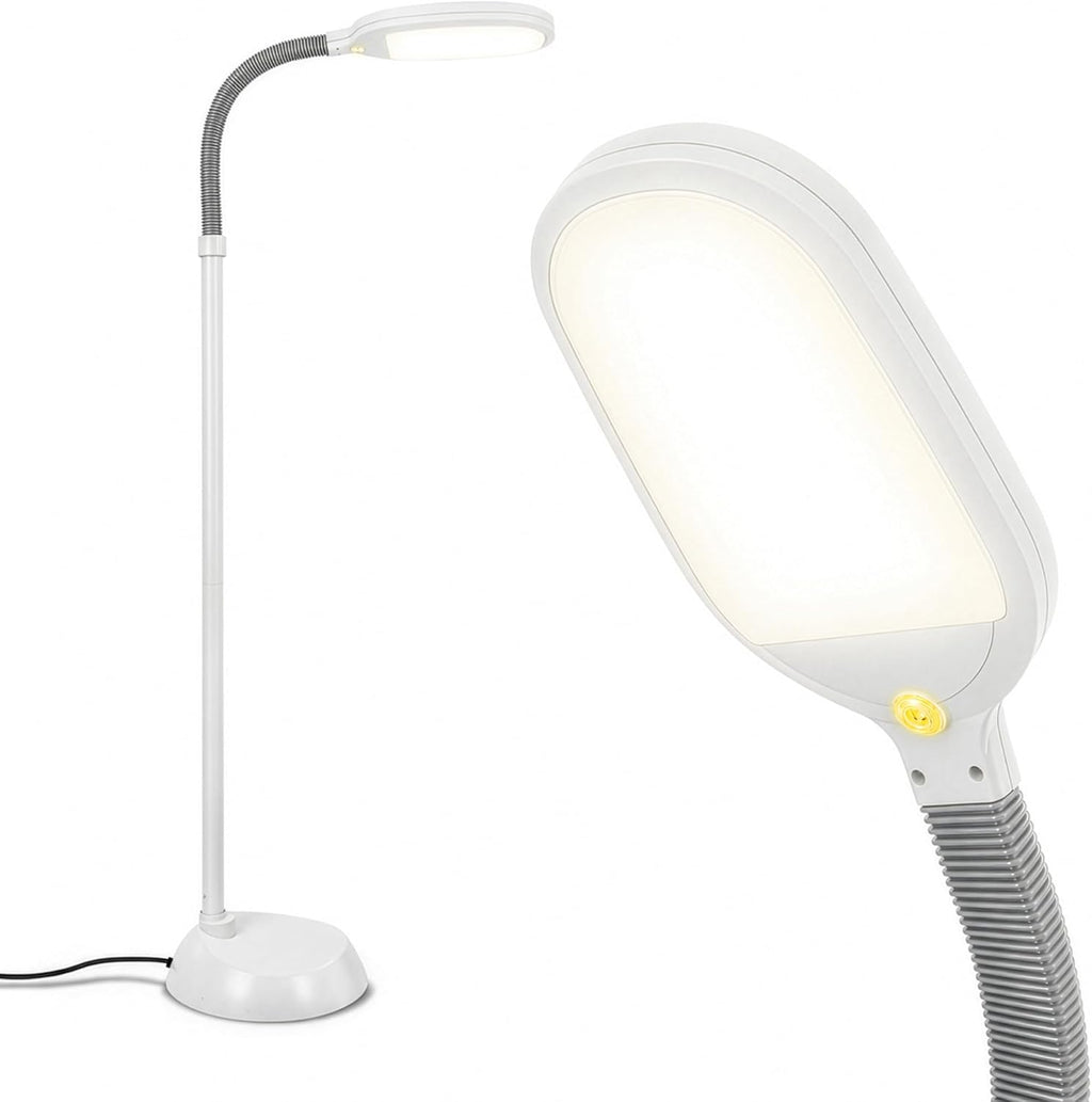 Brightech Litespan - Bright LED Floor Reading Lamp for Over Chair Crafts and Reading, Estheticians' Light for Lash Extensions, Adjustable Standing Lamp for Living Room, Bedroom, Office - White