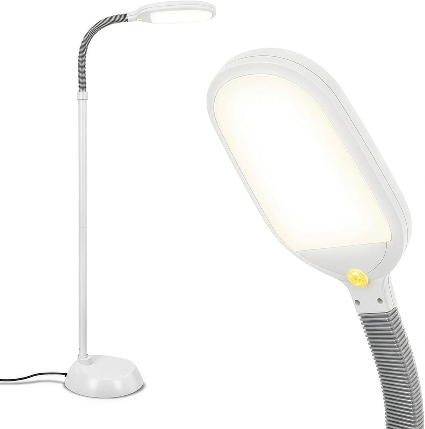 Brightech Litespan - Bright LED Floor Reading Lamp for Over Chair Crafts and Reading, Estheticians' Light for Lash Extensions, Adjustable Standing Lamp for Living Room, Bedroom, Office - White