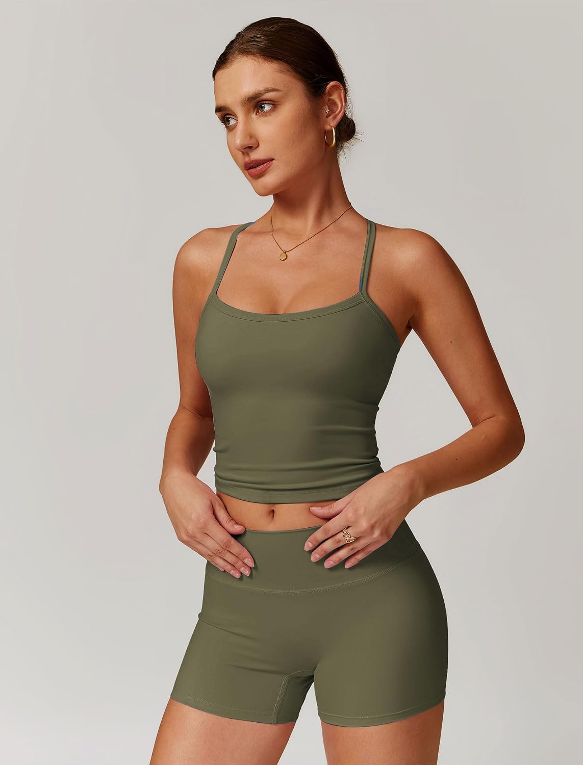 ABOCIW 2 Pieces Workout Sets for Women, Cross Back Tank Top Matching High Waist Biker Shorts, Gym Yoga Pilates Outfits