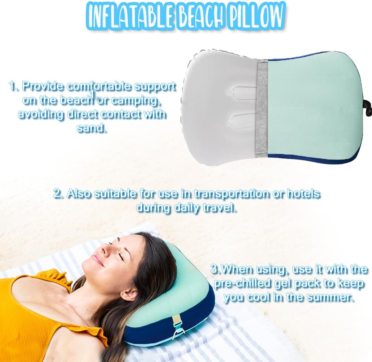 Couleurs Beach Pillow, Inflatable Camping Pillow, Pool Pillow, Removable Pillowcase, Ultralight Neck and Waist Support, Suitable for Camping, Hiking, Backpacking