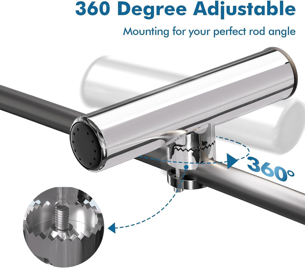 Fishing Rod Holder for Boat ,Stainless Steel 316 Rail Mount Clamp Fishing Rod Holders Marine Grade 360 Degree Adjustable Fishing Rod Holder